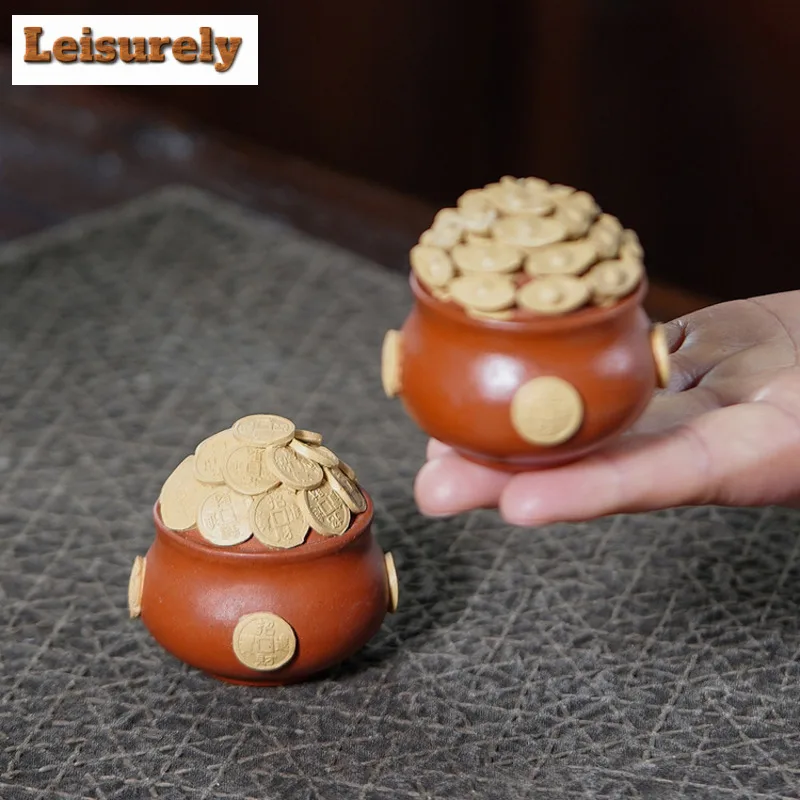 2pc/lot Yixing Zisha Wealth-attracting Treasure Ingot Tea Pet Antique Miniatures Tea Figurine Play Toys Tea Statue Ornaments