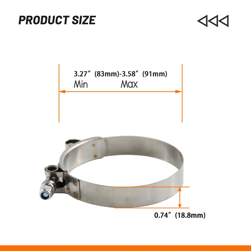 

4PCS 3.25" Inch /83mm ID Stainless Steel T-Bolt Silicone Hose Clamps (83-91mm)