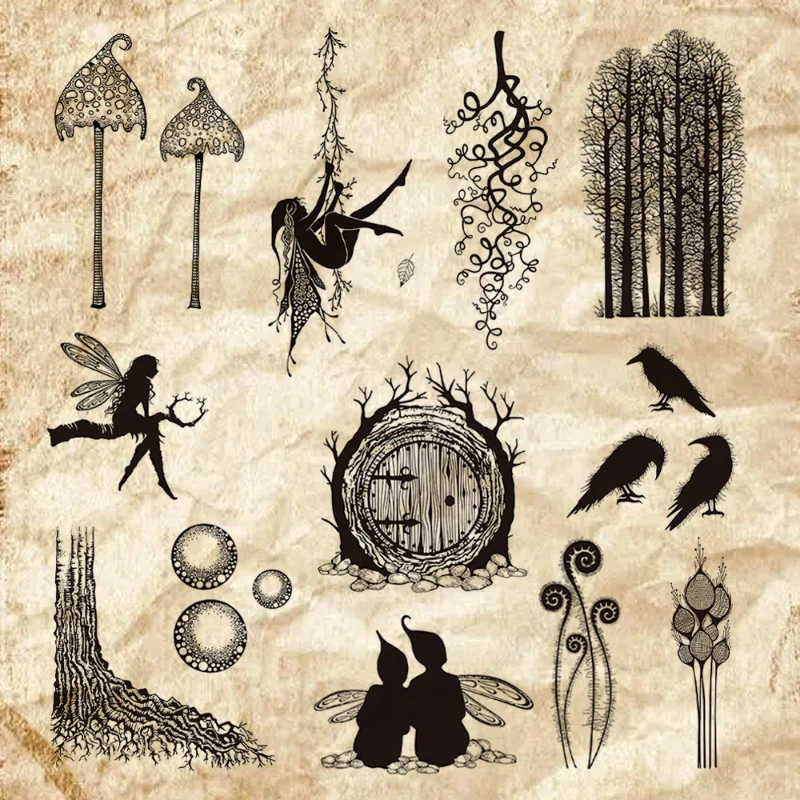Forest Elk Mushroom Silicone Clear Stamps for Junk Journal Supplies Decorative Scrapbooking Craft Vintage Elf Fairy Rubber Stamp clear stamps,clear rubber stamps