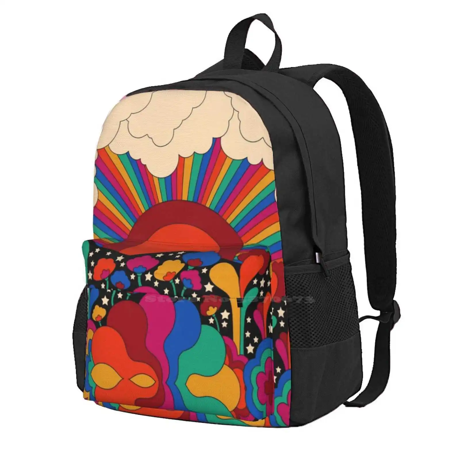 

70S Landscape Hot Sale Backpack Fashion Bags 70S Retro Psychedelic Groovy Rainbow