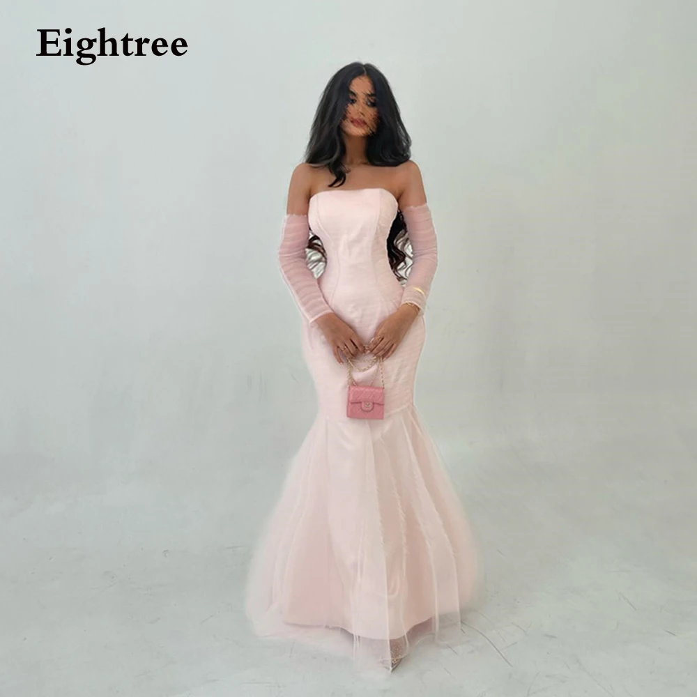

Eightree Pink Mermaid Evening Dresses Abendkleider Dubai Full Sleeves Stain Pleat Graceful Long Dresses For Women 2024
