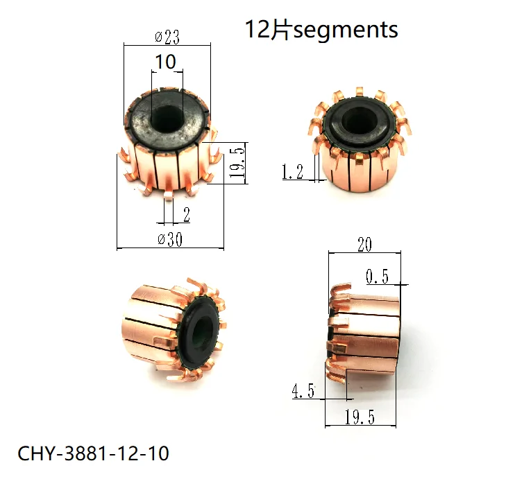 

5Pcs 10x23x19.5(20)x12P Copper Bars Electric Motor Commutator CHY-3881-12-10