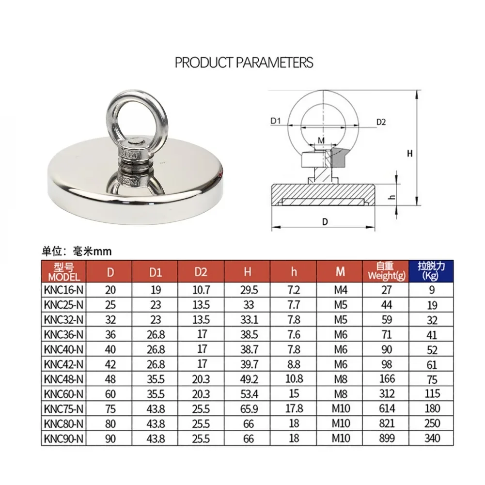 N52 neodym magnety super silná rybaření magnetem těžký celní poplatek řídký země magnetem s zapuštěný výmol eyebolt salvage magnetem