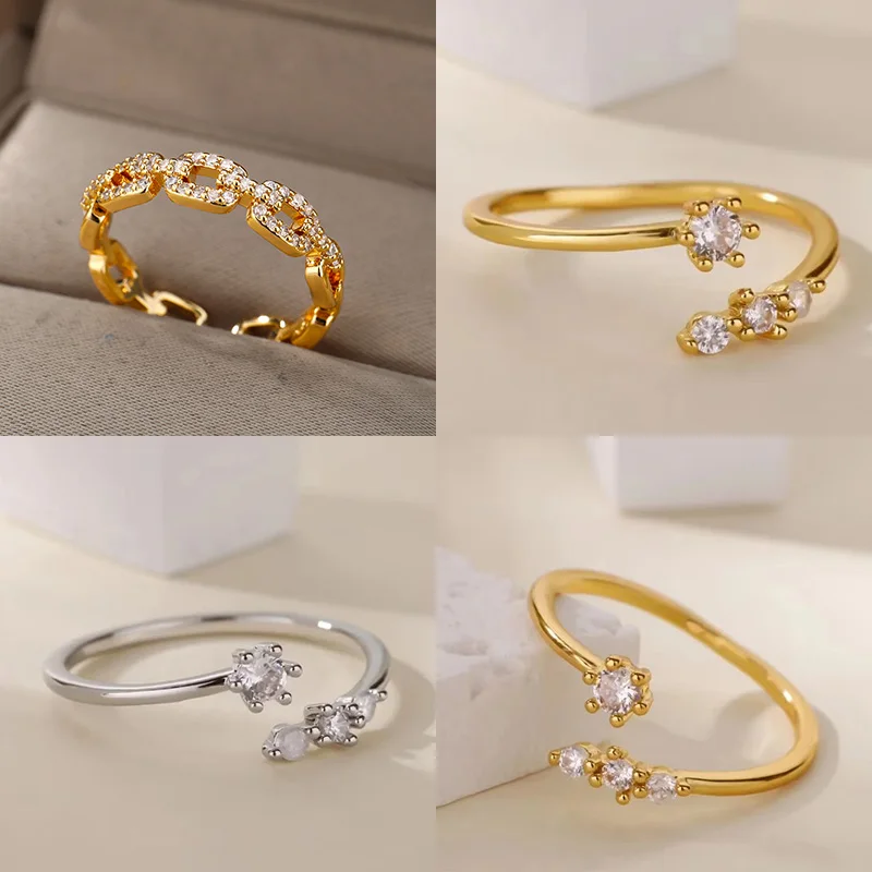 Minimalistische Zirkonringe für Frauen, goldfarben, Edelstahl, Kristallring, ästhetische Hochzeit, Weihnachten, Schmuck, Geschenk