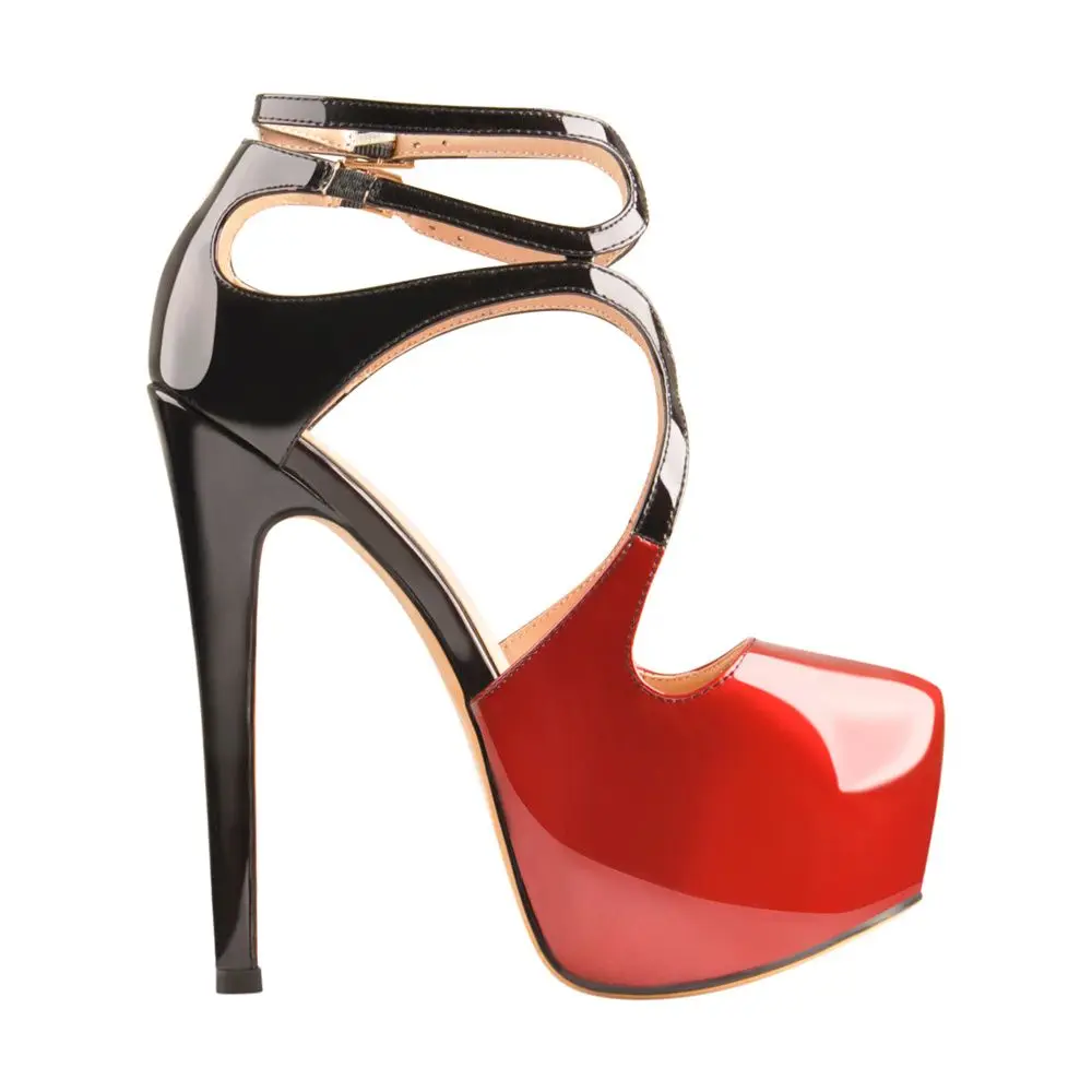 

2023Sexy Chunky Heels Women Runway Shoes Patent Leather Ankle Buckle Strap Platform Shoes Designer Pumps Super High Heel Shoes W