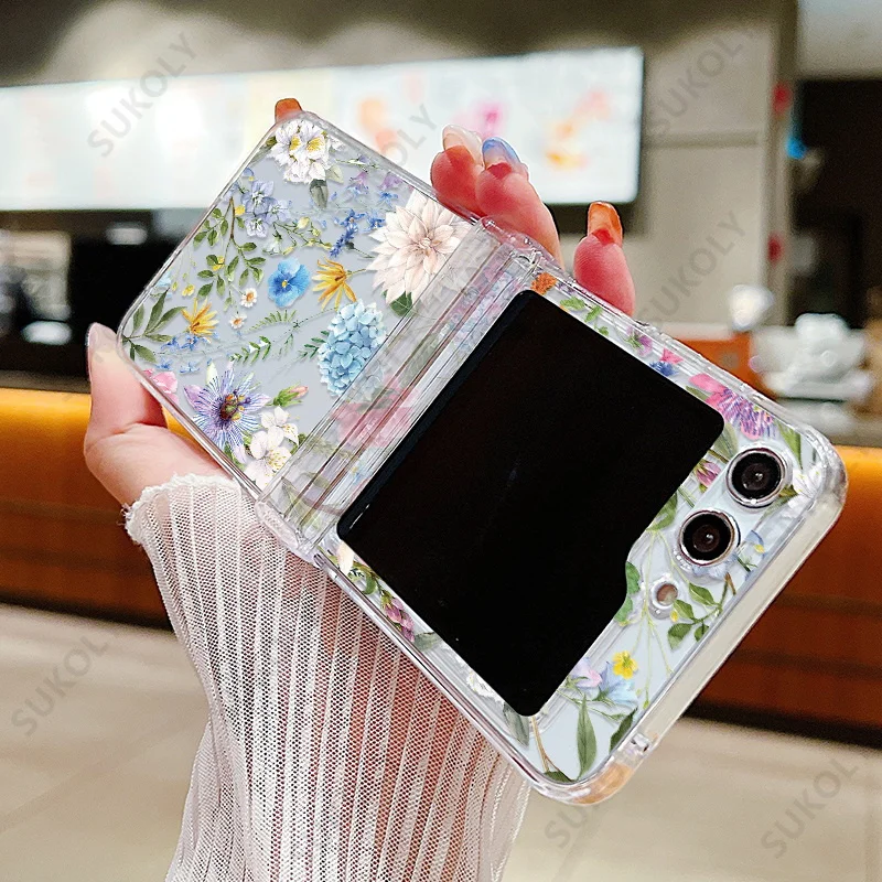 Flower Pattern Shockproof Clear Cover for Samsung Galaxy Z Flip Series