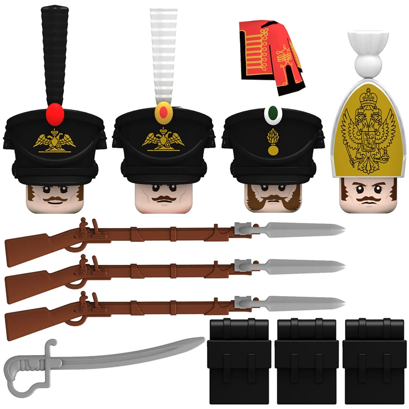 

Napoleonic Wars Russian Line Infantry Foot Guard Hussar Building Blocks Action Figures Accessories Head Armor Kids Toys N017-020