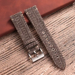 Vintage - Style Woven Fabric & Genuine Cowhide Nylon Watch Band with Quick Release - 22mm (Beige Brown )