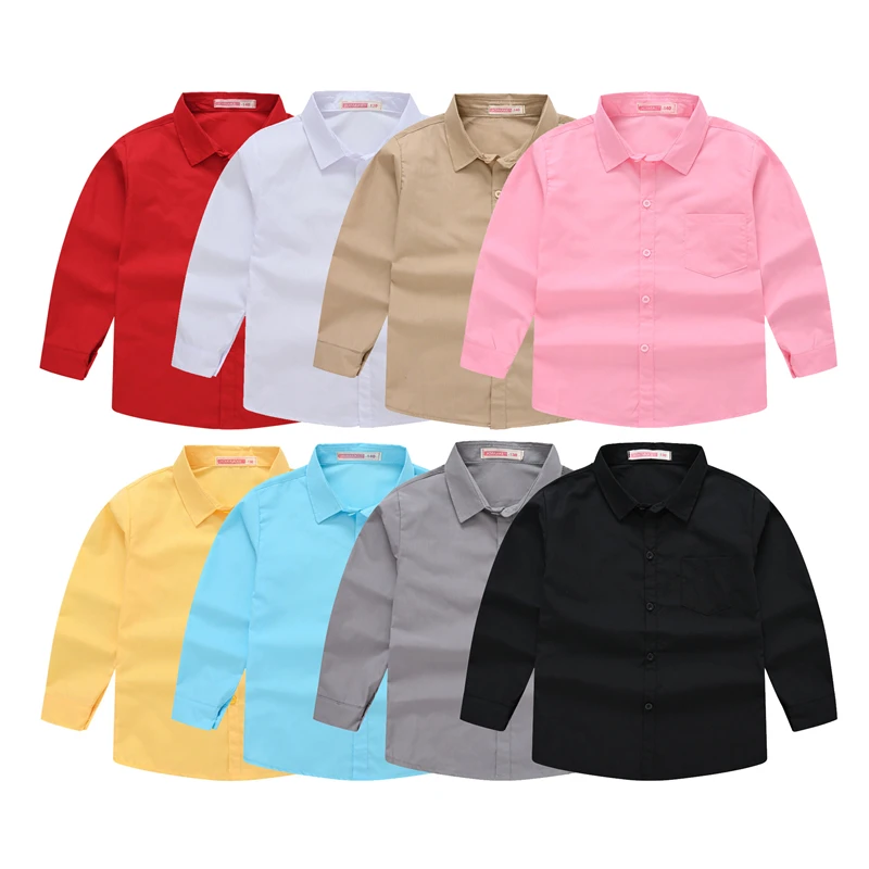 Cotton boy child shirt Long Sleeve Solid boy's social shirt Children Formal Suit School Performance blouse Boy Clothes