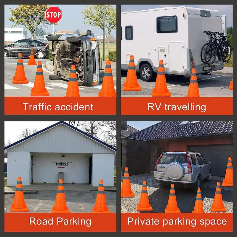 Collapsible delineator post cone orange road safety cones 45cm traffic parking cones multi purpose reflective stripe traffic