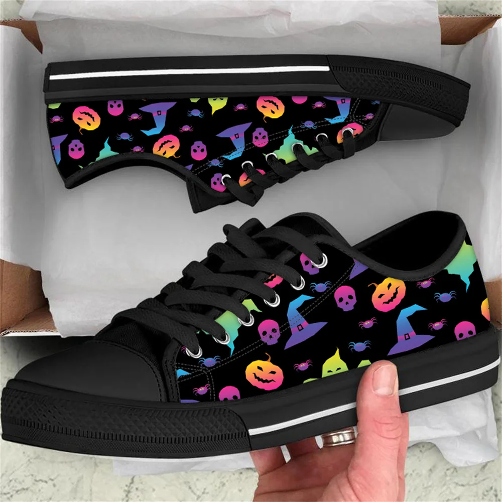 

Halloween Theme Holiday Women Shoes High Quality Wear-Resistant Female Sneakers Skeleton Printed Anti-slip Portable Design Flats