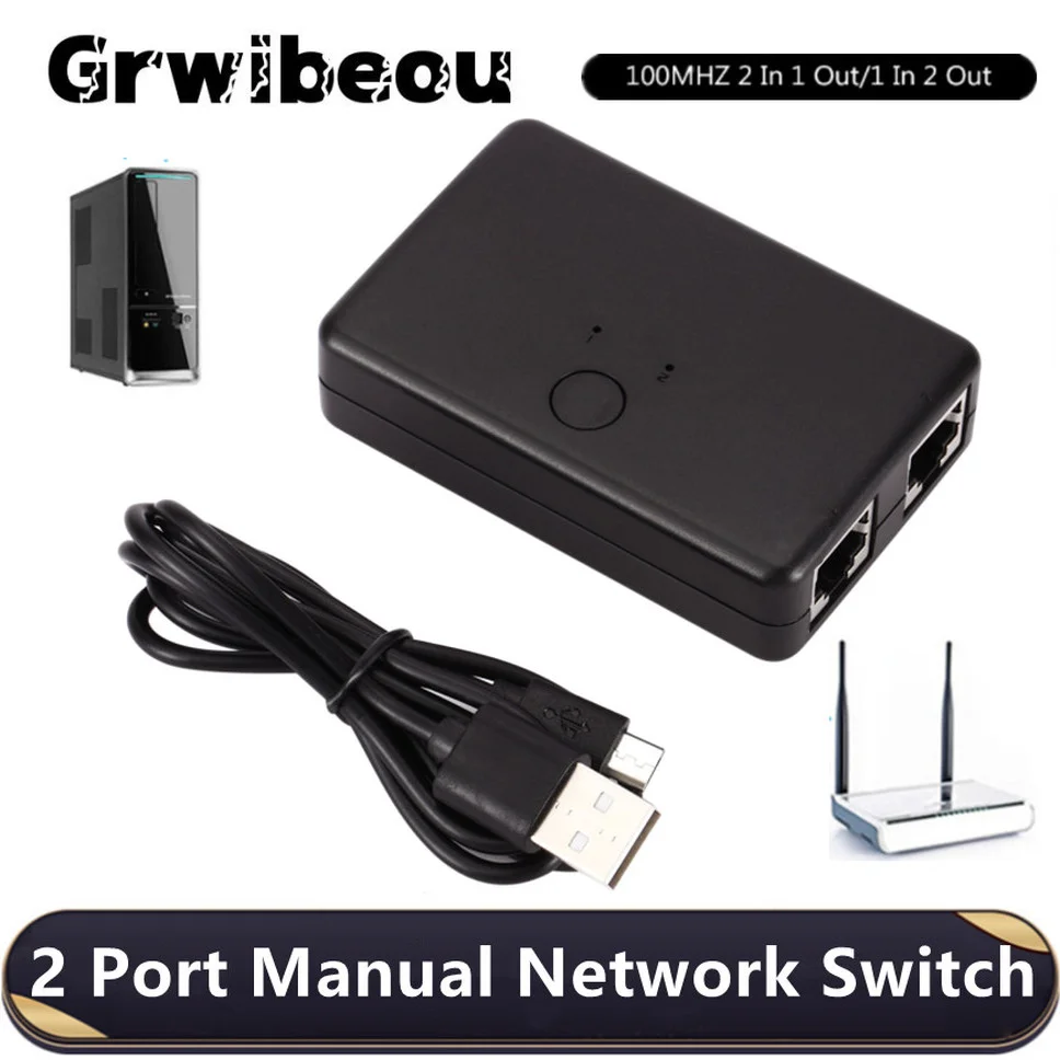 

Grwibeou 2 Port Network Switch RJ45 Switch Network Splitter Cable Extender 100Mbps Selector Power Free 2 Way Adapter Connector