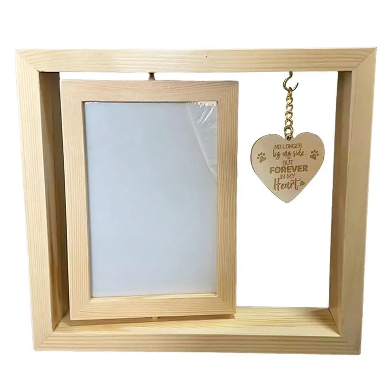Wooden Dog Memorial Photo Frame Desktop Rotatable Frame Heart Pendant Dog Memorial Home Table Decoration For Bedroom Living Room