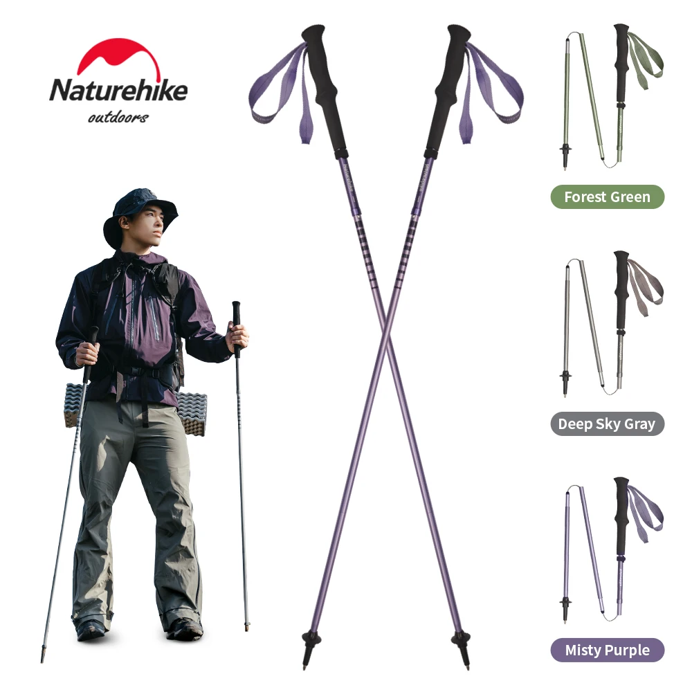 Naturehike Aluminium 4-section Folding Trekking Pole Ultralight Outdoor Collapsible Hiking Pole Backpacking Travel Walking Stick