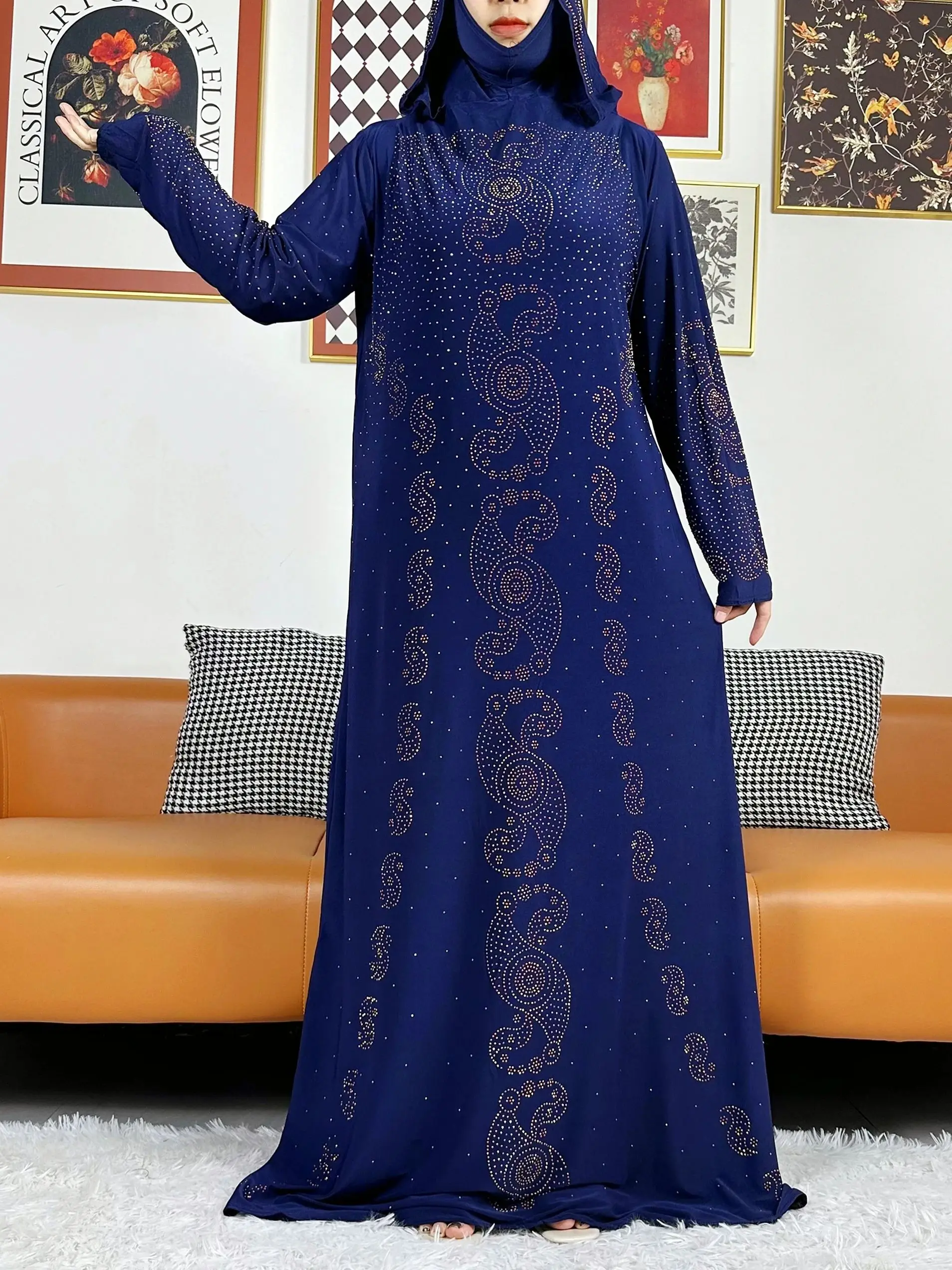 2024 Muslim Women Prayer Kaftan Hooded Dress Turkey-African Maxi Robe With Hijab 1 Piece Dubai Arab Abaya Islam Clothing Ramadan