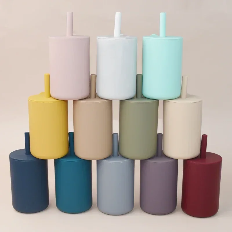 

Детская силиконовая чашка, однотонная, не содержит Бисфенол А, портативная силиконовая чашка из соломы, детские чашки для кормления, герметичная, обучающая чашка для напитков, детские подарки