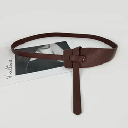 Women's High - Quality Soft PU Leather Knot Belt - Wide Waist Corset Accessory - 125x1.8cm (Coffee Belt)