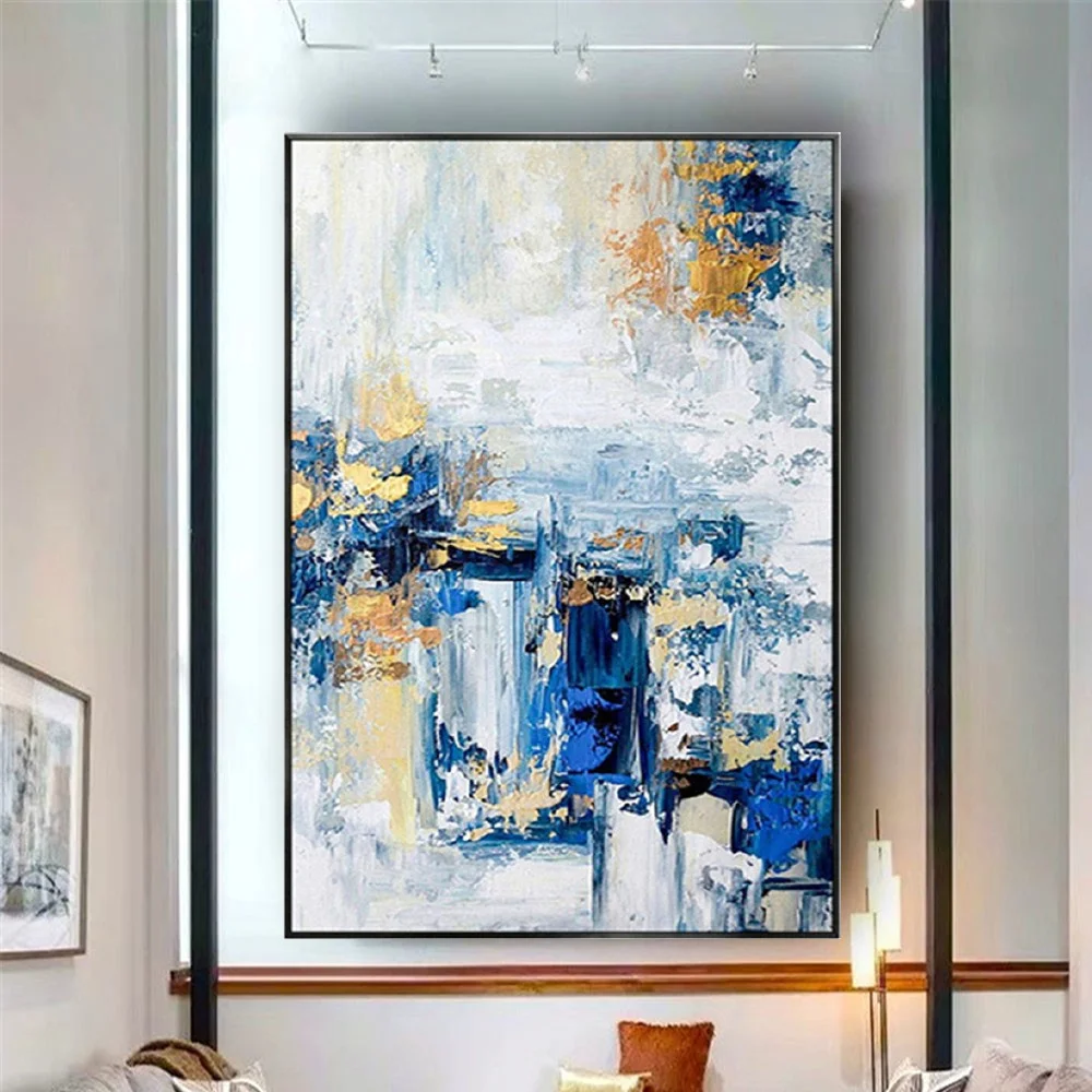 

Abstract Blue Yellow home Decor Large Wall Art picture pure handmade oil paintings On Canvas Acrylic Painting Decor Living room