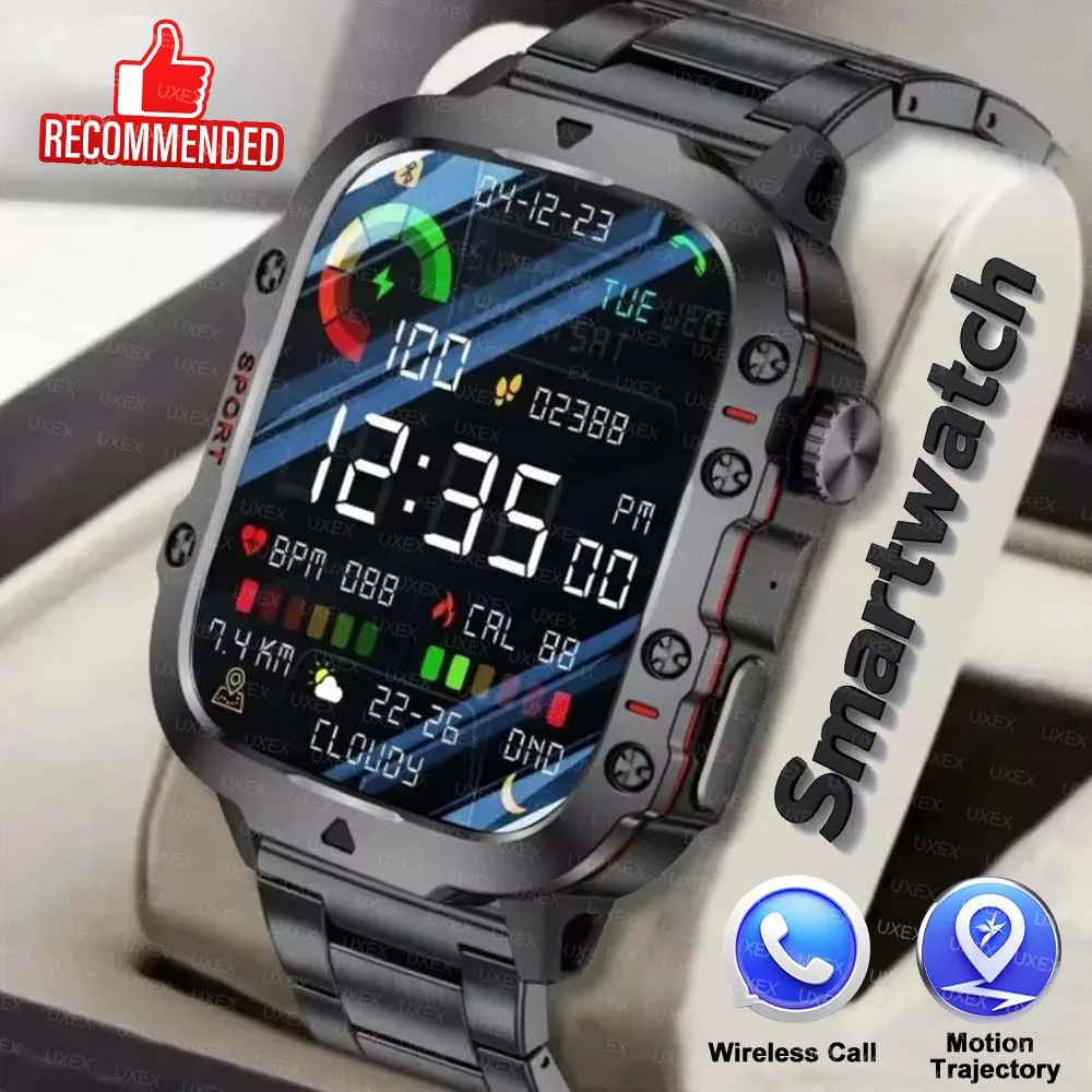 2026 Military Smartwatch Flashlight Waterproof Outdoor Sports Tracker HD Bluetooth Calls Smart Watch New 22MM Strap Android IOS 1