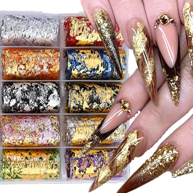 10pcs Nail Foils Gold Silver Nail Art Transfer Foil Wraps Decal Glitter  Stickers