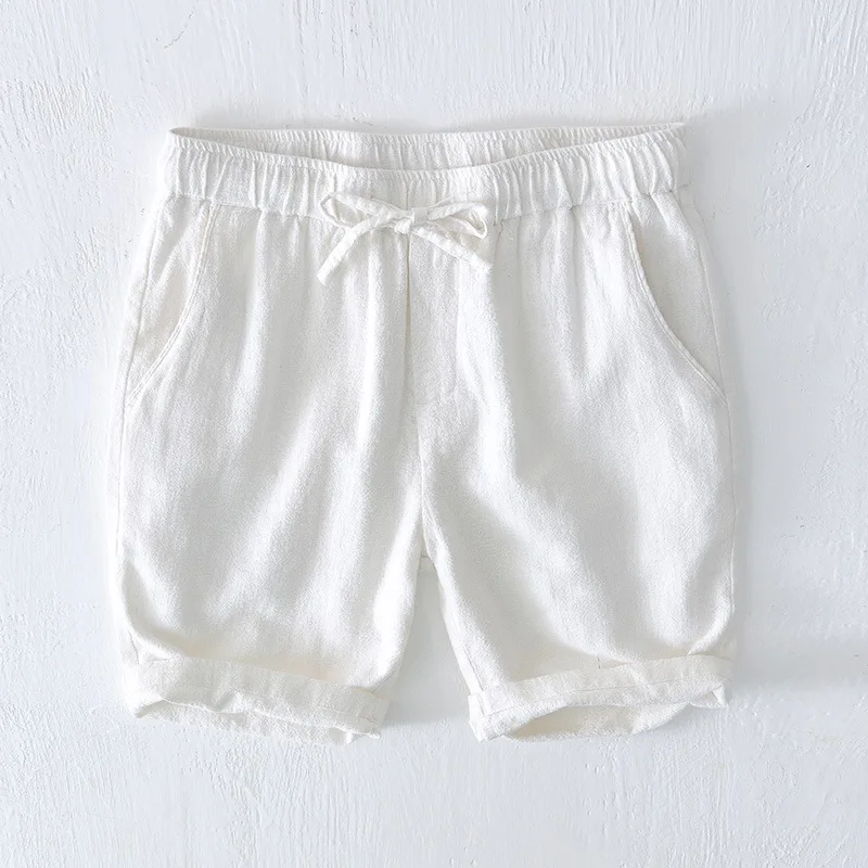 Summer Thin Breathable Straight Tube Linen Shorts Men\'s Beach Casual Pants Youth Loose Cotton Linen Pants