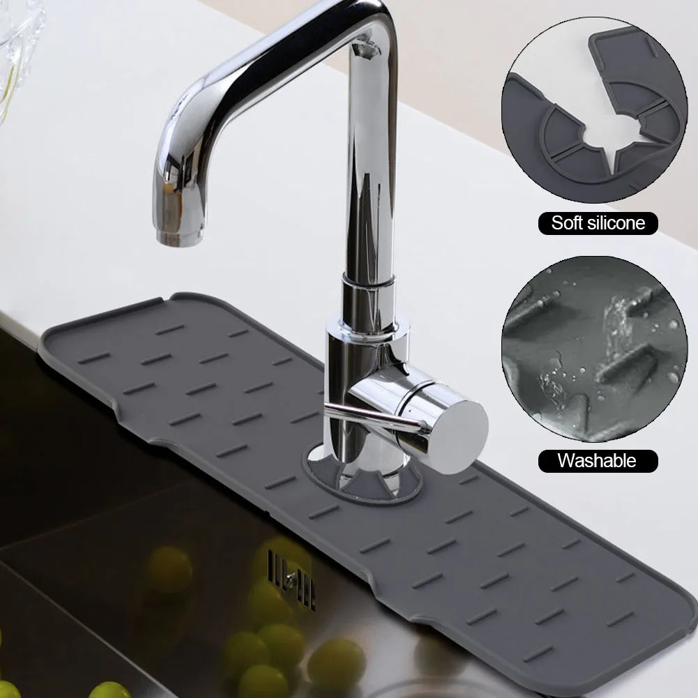 Dropship 1pc Faucet Sink Splash Guard Mat, Silicone Faucet Water Catcher Mat  Cover, Sink Draining Pad Behind Faucet, Gray Black Silicone Drying Mat For  Bathroom Countertop Protect to Sell Online at a