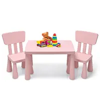 Kids Table and Chair Set, Plastic Children Activity Table and 2 Chairs for Art Craft, Easy-Clean Tabletop, 3-Piece Toddler Furni