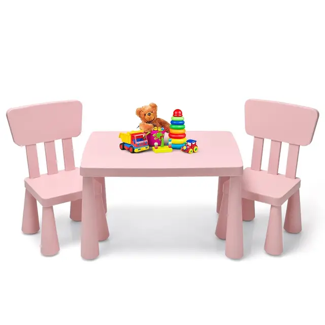 Kids Table and Chair Set, Plastic Children Activity Table and 2 Chairs for Art Craft, Easy-Clean Tabletop, 3-Piece Toddler Furni