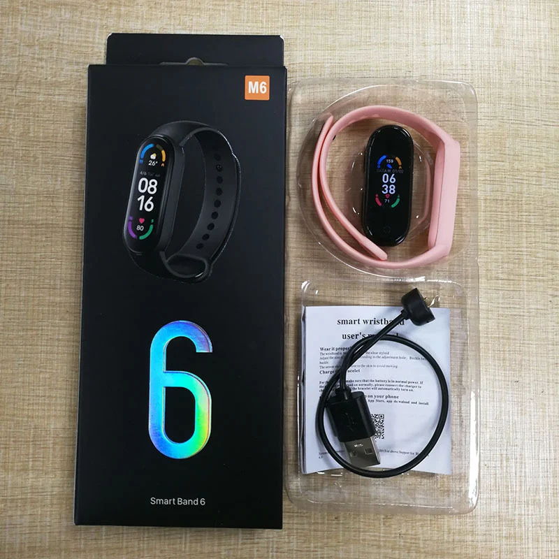 M6 Smart Bracelet Color Screen Sport Bracelet Pedometer Bluetooth Reminder and Heart Rate Blood Pressure Smart Watch for Fitness 