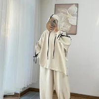 Costume musulman pour femmes, haut à capuche, pantalon à jambes larges, ensemble 2 pièces, sweat-shirt à capuche, tenues sportives à rayures, survêtement 2