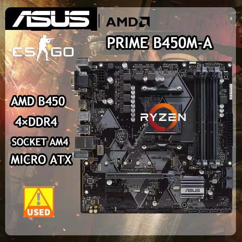 Placa-mãe Asus PRIME-B450M para CPU Ryzen 5, 5600G, AM4, DDR4, 128GB, AMD B450, USB 3.1M.2, Micro ATX