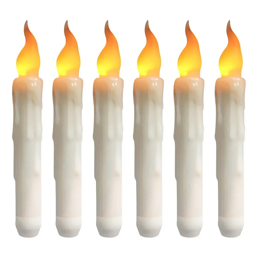 Eywamage Candele coniche a LED con barra di betulla con telecomando, tremolanti candele senza fiamma a batteria, in vera cera nera, confezione da 6