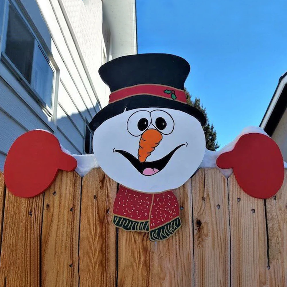 Christmas Decorations Fence Santa Clause Snowman Reindeer Penguin Peeker Yard Indoor Outdoor Garden Patio Gift