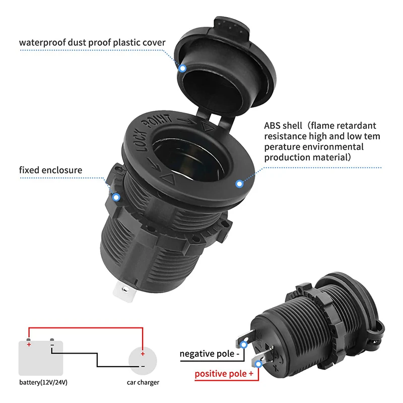 12V-24V Cigarette Lighter Socket Waterproof Plug Power Outlet Adapter for Car Marine Motorcycle ATV RV 2