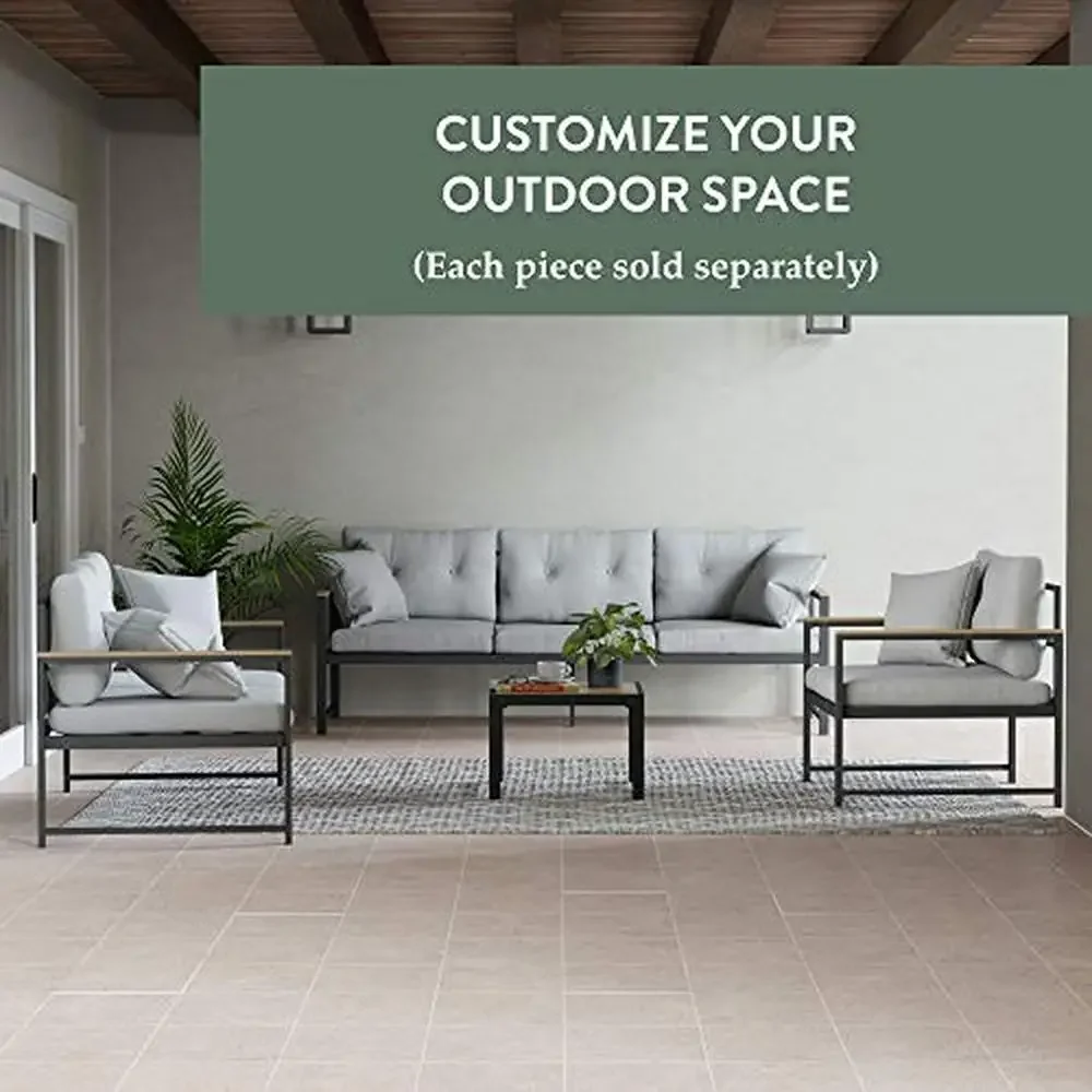 Modern Outdoor Metal Sofa with Plush Cushions and Throw Pillows Patio Porch Deck Yard Mix and Match Seating and Tables Charcoal 5