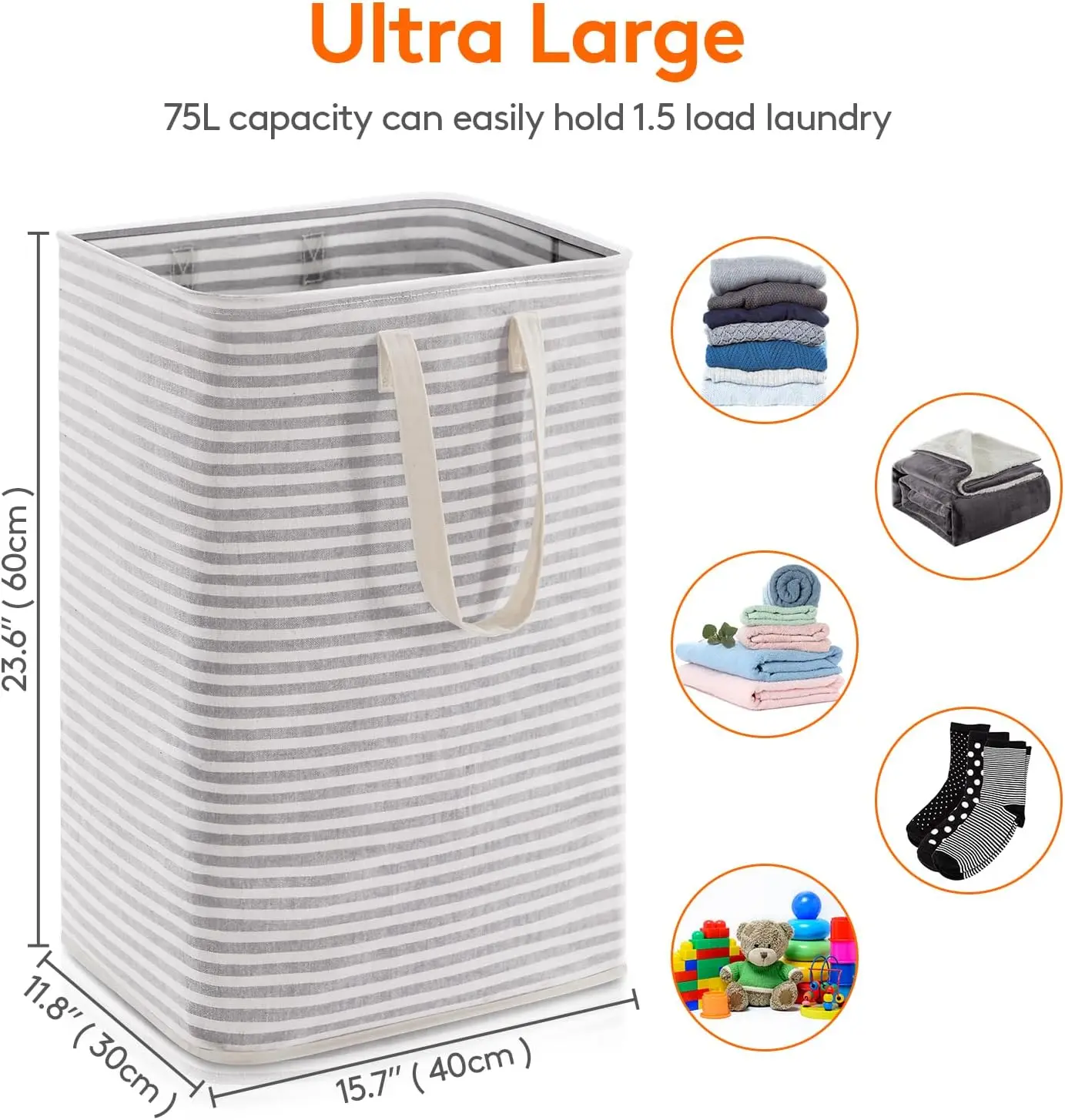 2 Pack 75L Laundry Hamper Large Collapsible Laundry Baskets Freestanding Waterproof Clothes Hamper in Room Bedroom