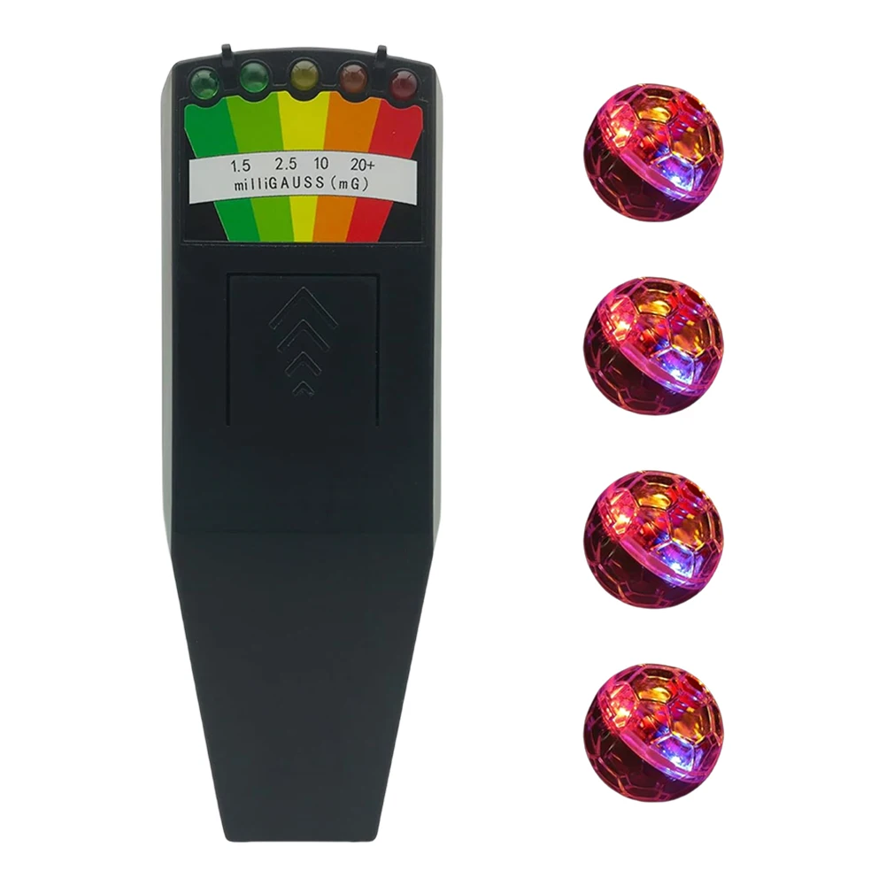 5 LED EMF Meter with 4 Motion Light Up Cat Balls Portable Magnetic Field Monitor 5 Scales for Home Office EMF Detection