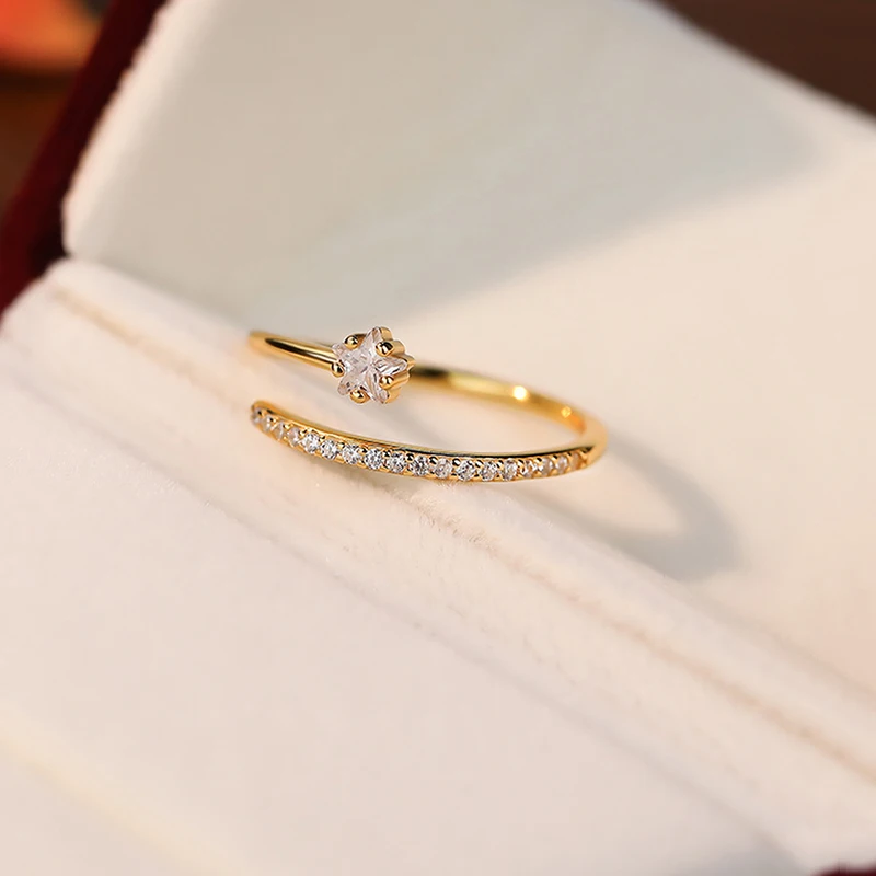 925 Sterling Silver Zircon Star Adjustable Ring For Women