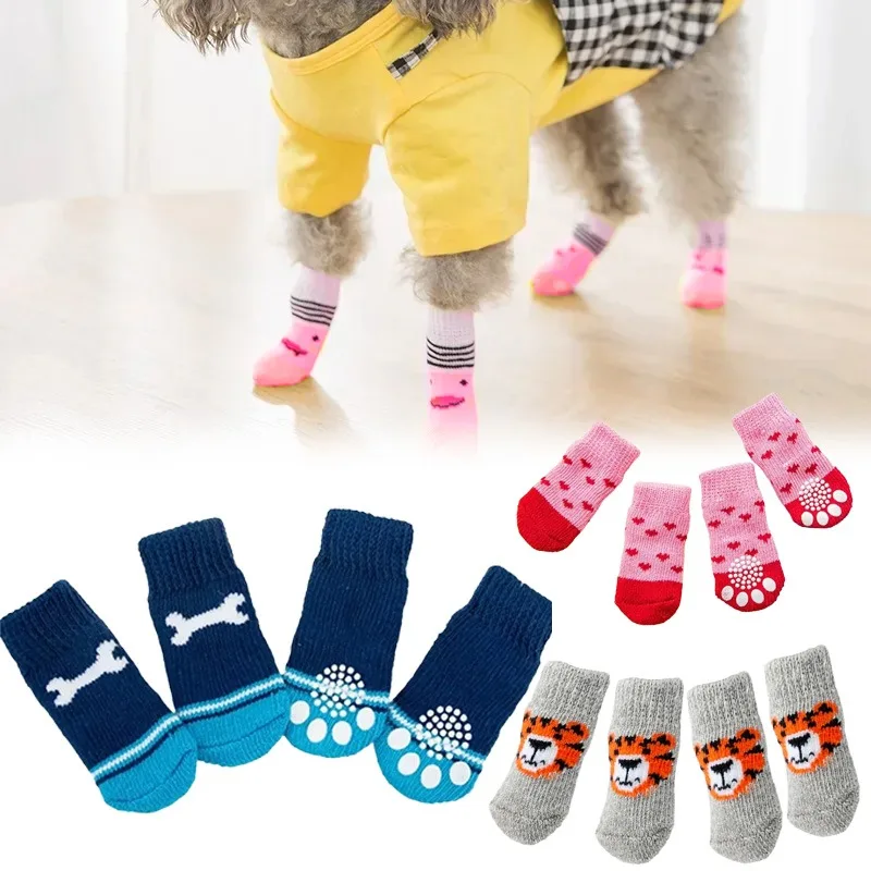 4Pcs Winter Pet Dog Socks Anti Slip Warm Knit Tiger Design Paw Protector Booties for Cats Dogs Indoor Outdoor Xmas Gift Dog Sock 4Pcs Winter Pet Dog Socks Anti Slip Warm Knit Tiger Design Paw Protector Booties for Cats Dogs Indoor Outdoor Xmas Gift Dog Sock