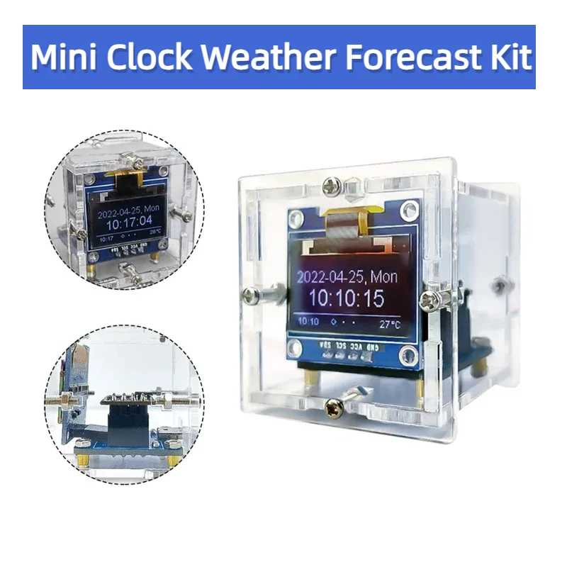 OLED Display Module DC5V ESP8266 DIY electronic kit mini clock kit WIFI networked weather forecast OLED display and casing connection DIY welding
