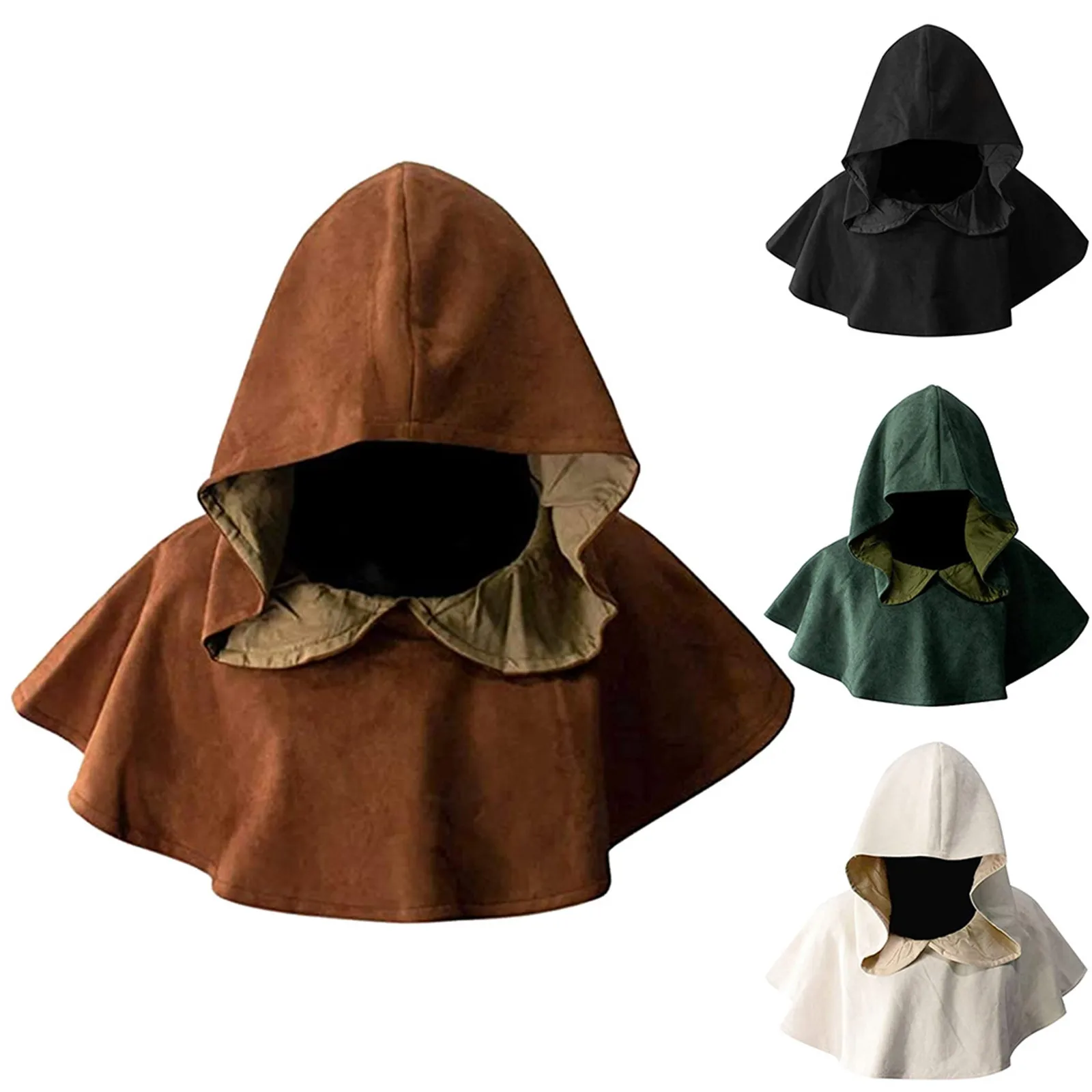 Olinase Short Hooded Cape for Halloween Cosplay Party Pure Color Ghost  Wizard Cloaks Fancy Dress