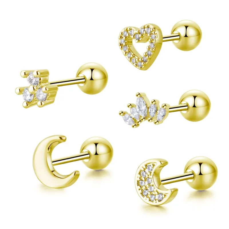 Argento/Oro Acciaio Inossidabile Pavimenta Cz Moon Ball Orecchini Tragus Helix Cartilagine Piercing Gioielli