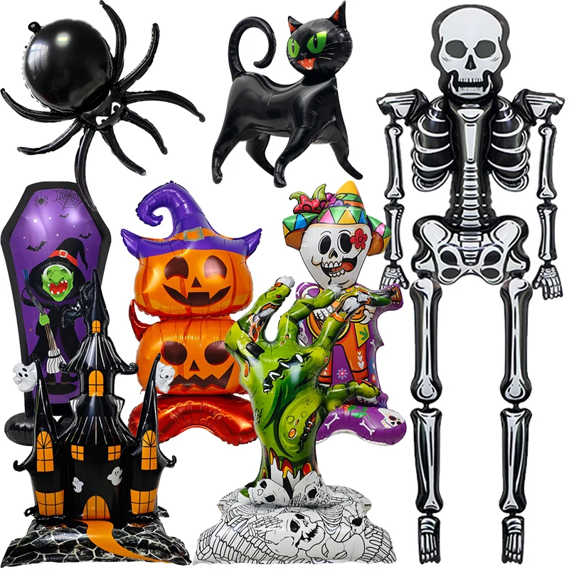 Halloween-Heimdekorationsballons, 1 Stück, großes Skelett, Kürbis, Grabstein, Spinne, Katze, Ballon für Halloween-Partyzubehör, Gastgeschenke
