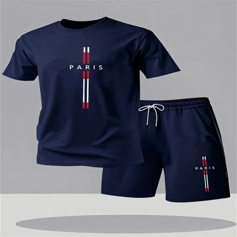 2026 Men's Set New Fashion Sports Set Men's Sports Shirt Set Men's Round Neck Short Sleeve Shorts Sports Set 2-piece Set
