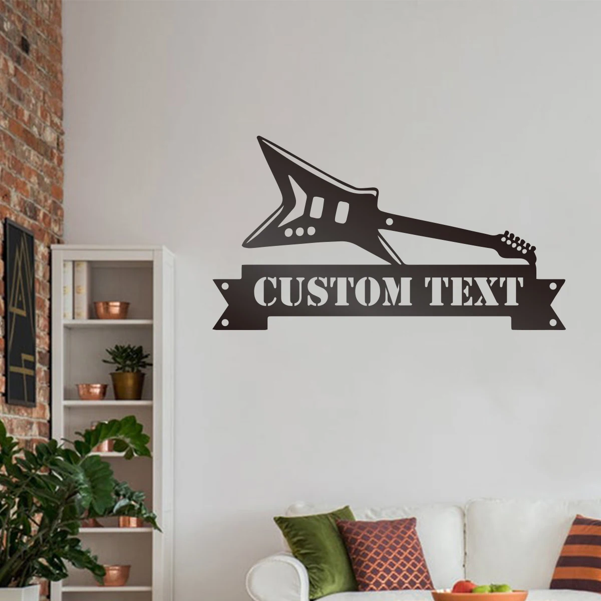 

Electric guitar Personalization custom name Metal Hanging Wall Art Plaque Black Letter Silhouette Cafe Kitchen Dining Room Pub
