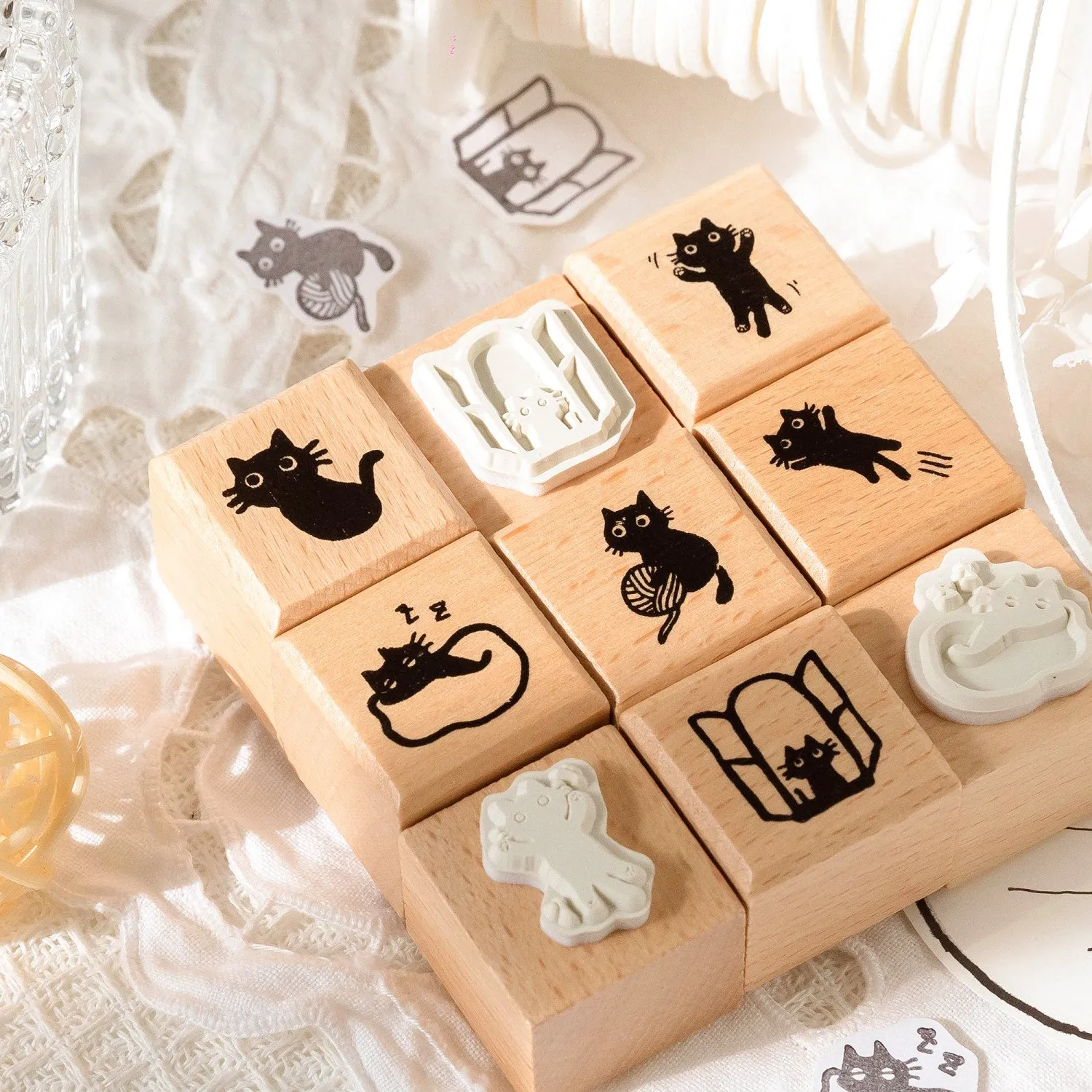 Wooden Stamps Decorative Stamps Black Cat Wooden Rubber Stamp For DIY Craft