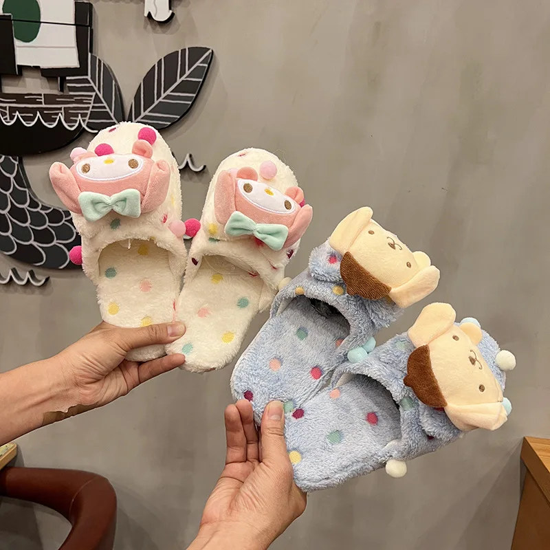 

Sanrio Plush Slippers Kawaii Cartoon Anime Kuromi Cinnamoroll Mymelody Autumn/Winter Home Soft-Soled Cotton Sandals Girls Gift