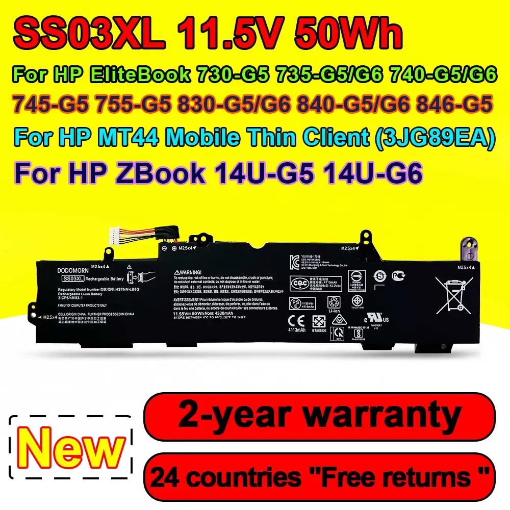 Bateria do Portátil para hp Elitebook Ss03xl 730 735 740 745 755 830 840 846 g5 Zbook 14u g5 Hsn-i12c Hsn-i13c5 Novo