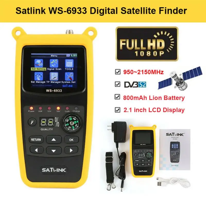 

Satlink WS6933 satfinder satellite finder 2.1 Inch LCD Display with lithium battery and silicion bag DVB-S FTA C&KU Band