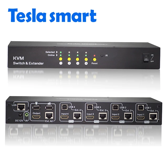 Cat 5e/6 케이블 4x6 HDMI KVM 스위치, 60m 5 웨이 익스텐더